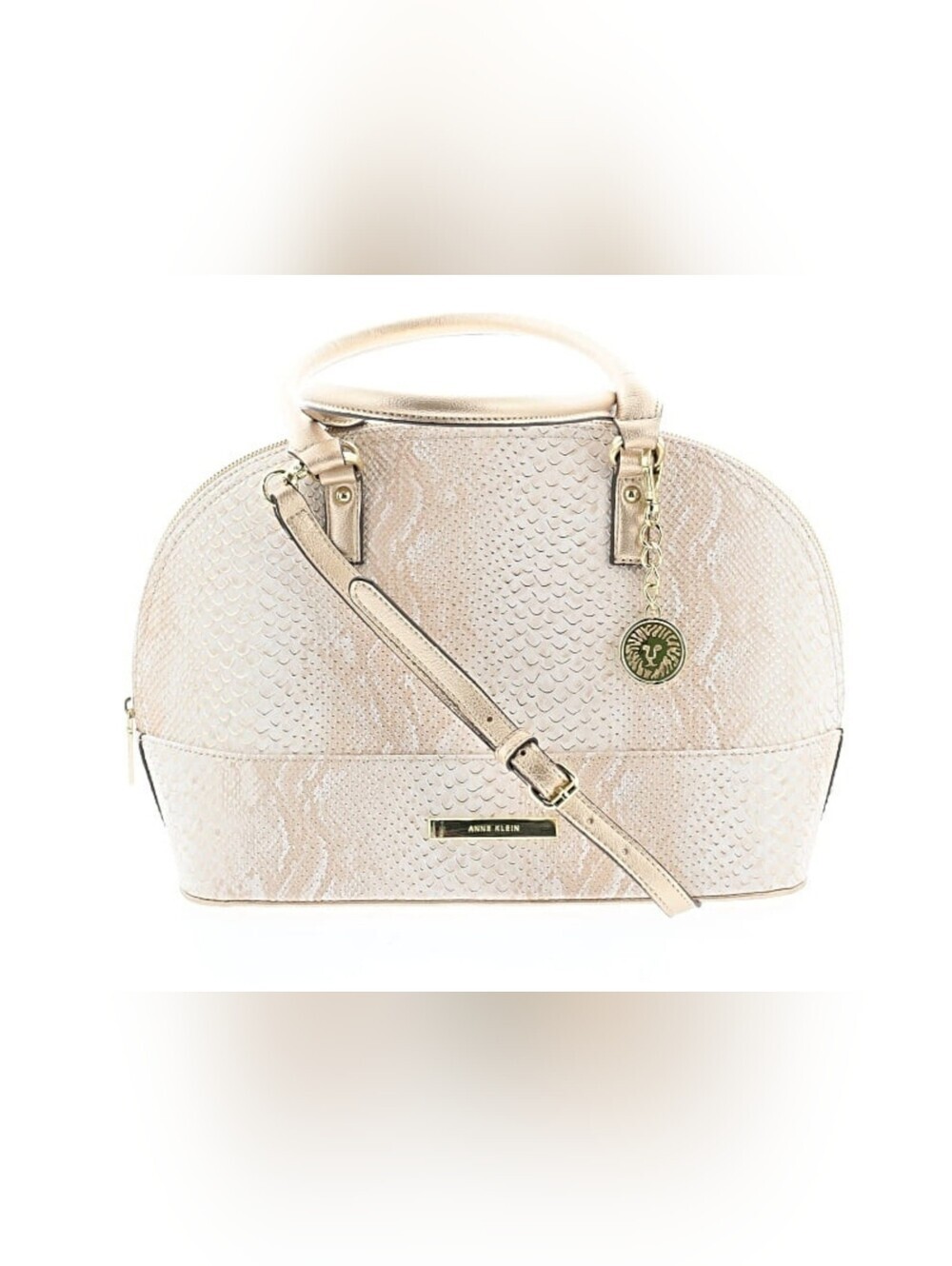 Anne Klein Cream Textured Dome Satchel with Gold Charm